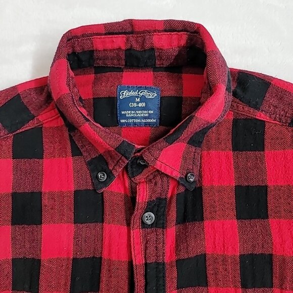 Faded Glory Mens Buffalo Plaid Flannel Shirt Long Sleeve Red & Black Size Med - Picture 2 of 12